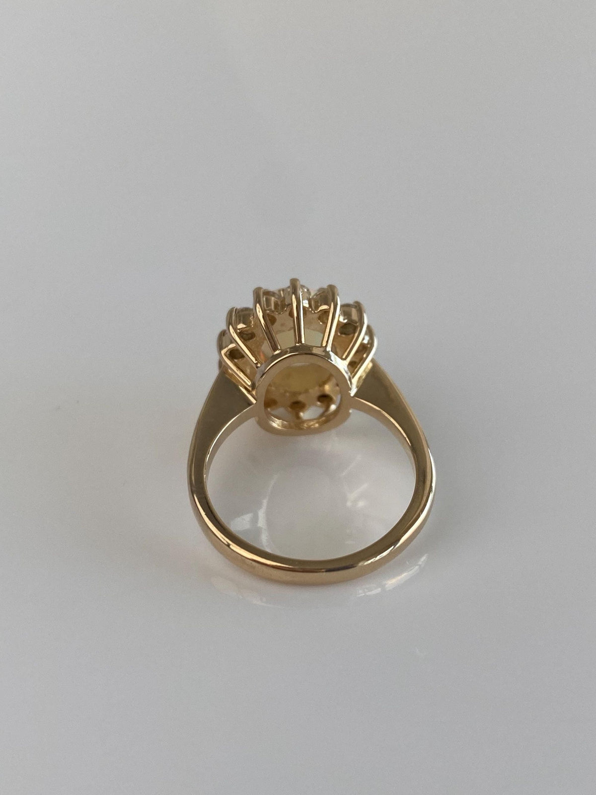 Vintage Solid 14k Yellow Gold Diamond Halo Opal Ring - Size 6