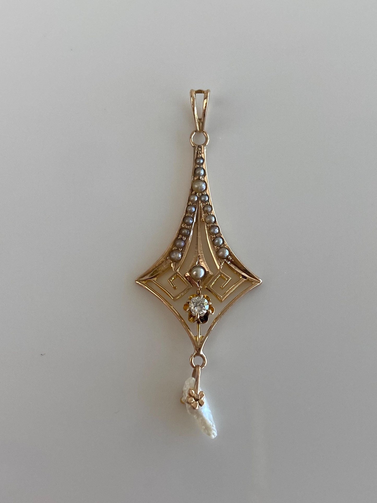 Solid 9k Yellow Gold Diamond Seed Pearls Freeform Pearl Charm