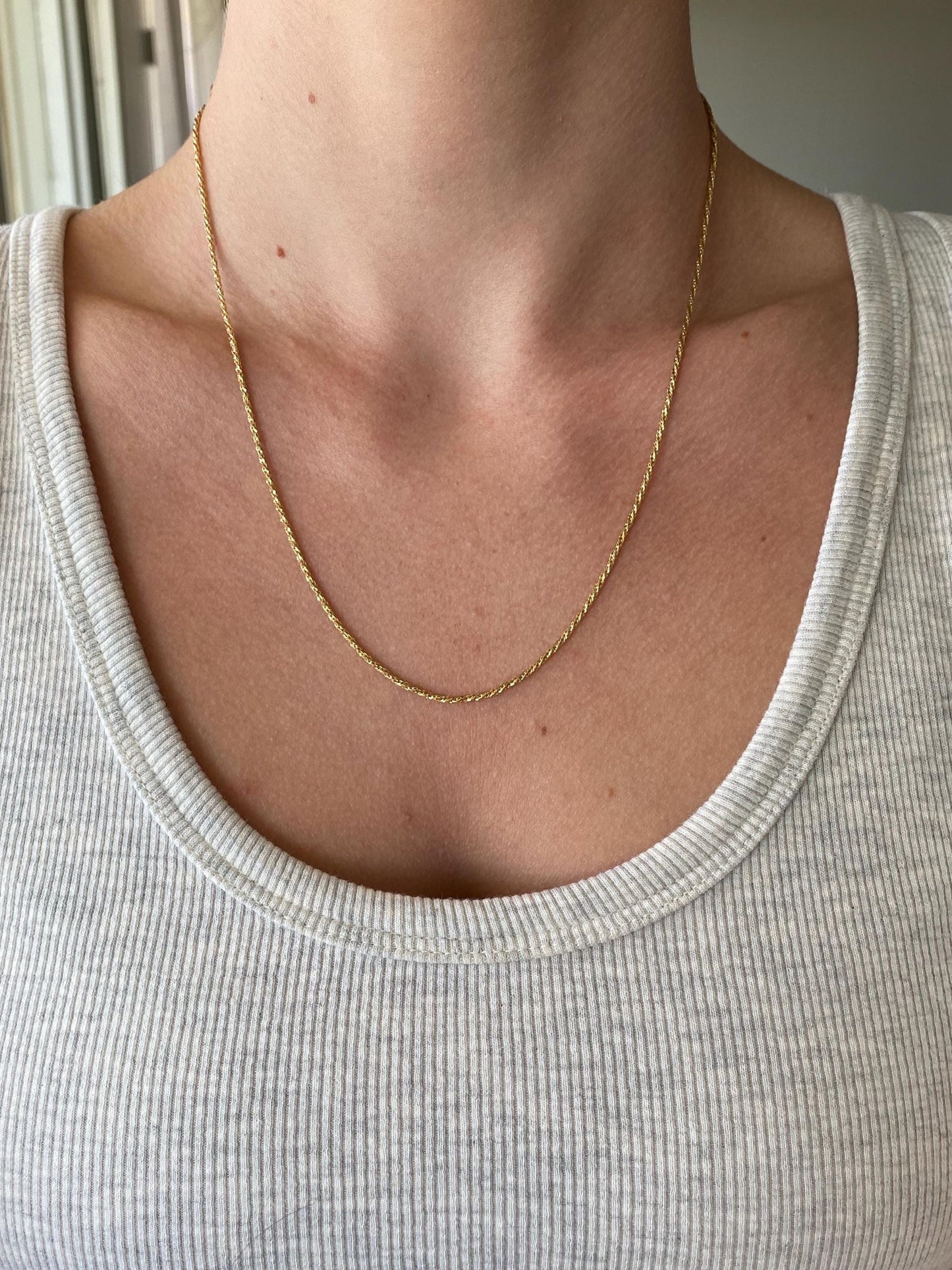 Vintage Solid 14k Yellow Gold Twist Style Chain Necklace - 20 inches