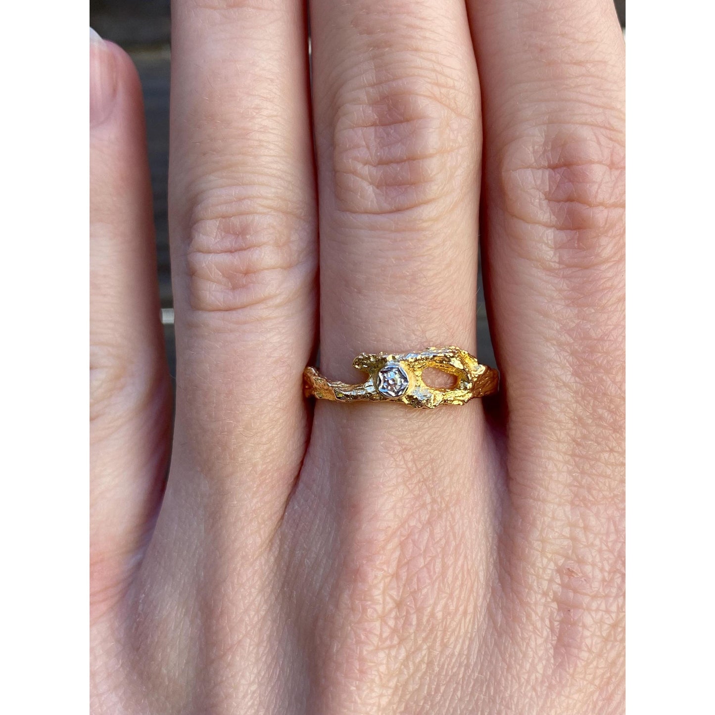 Vintage Solid 18k Yellow Gold Diamond Branch Ring Band - Size 8