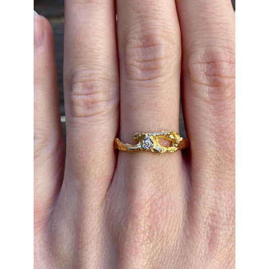 Vintage Solid 18k Yellow Gold Diamond Branch Ring Band - Size 8