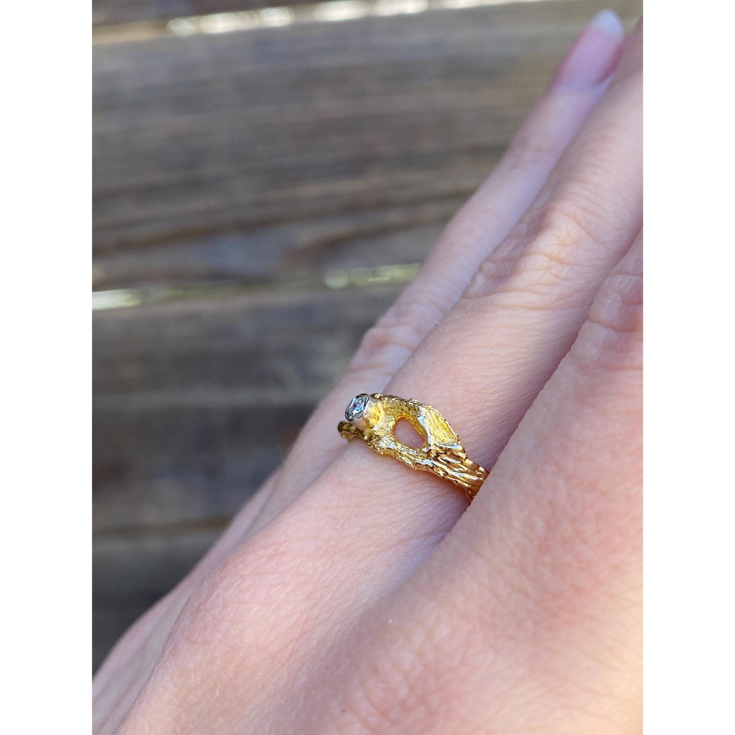 Vintage Solid 18k Yellow Gold Diamond Branch Ring Band - Size 8