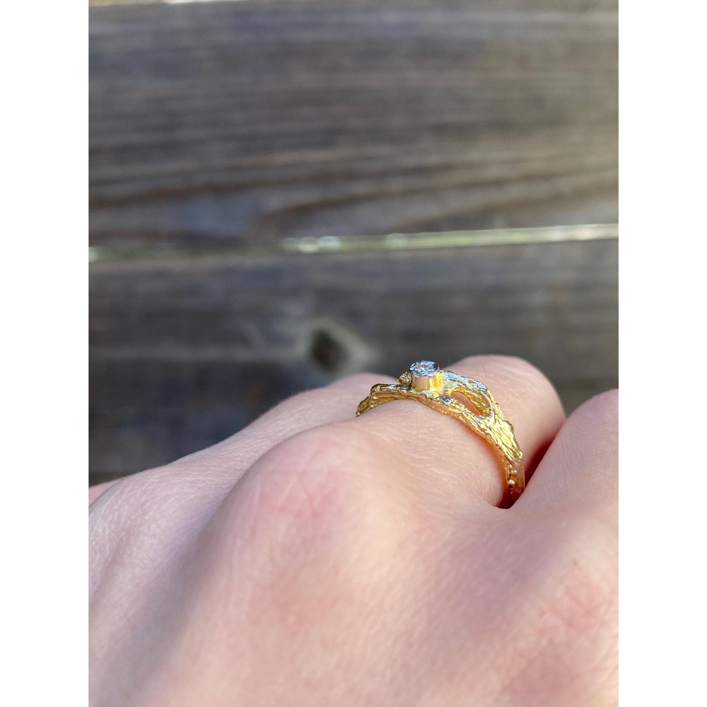 Vintage Solid 18k Yellow Gold Diamond Branch Ring Band - Size 8