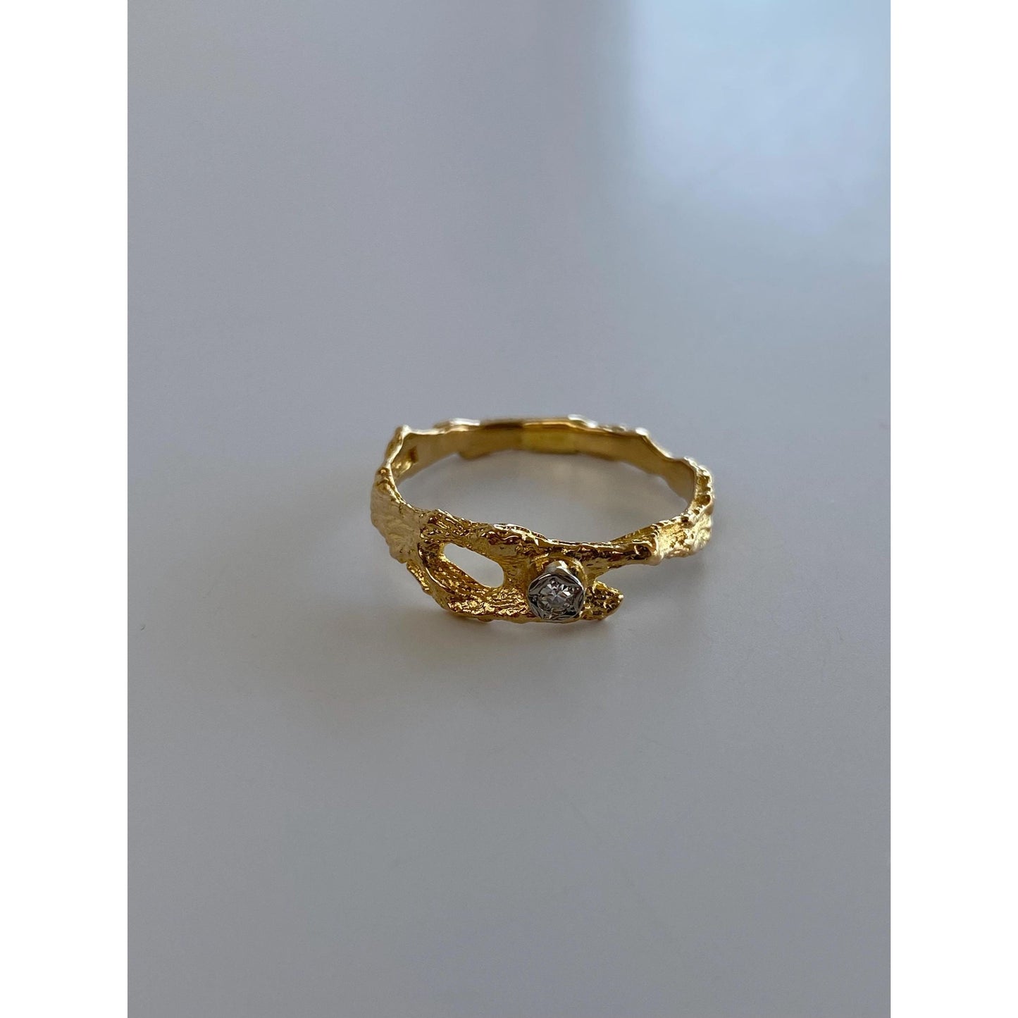 Vintage Solid 18k Yellow Gold Diamond Branch Ring Band - Size 8
