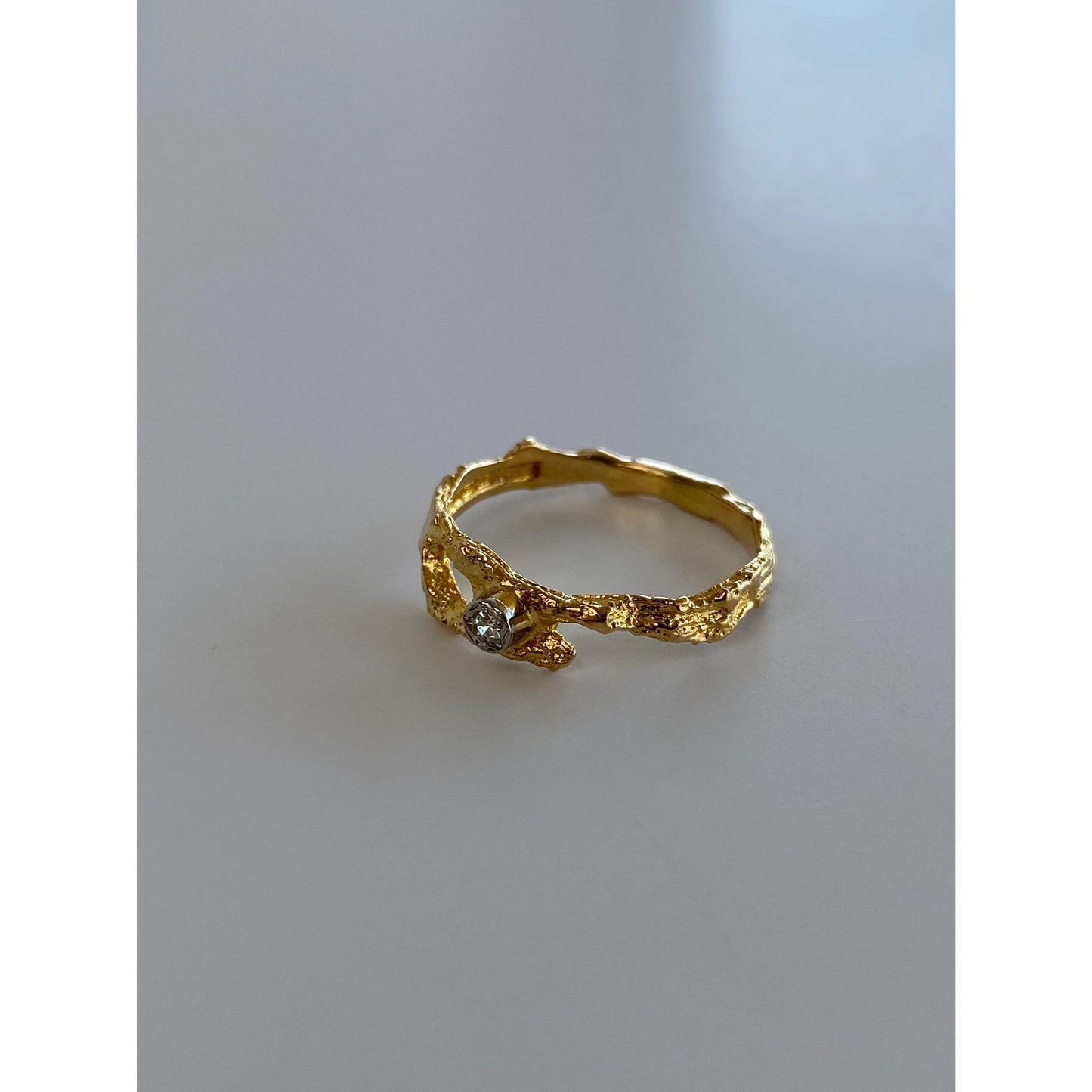 Vintage Solid 18k Yellow Gold Diamond Branch Ring Band - Size 8
