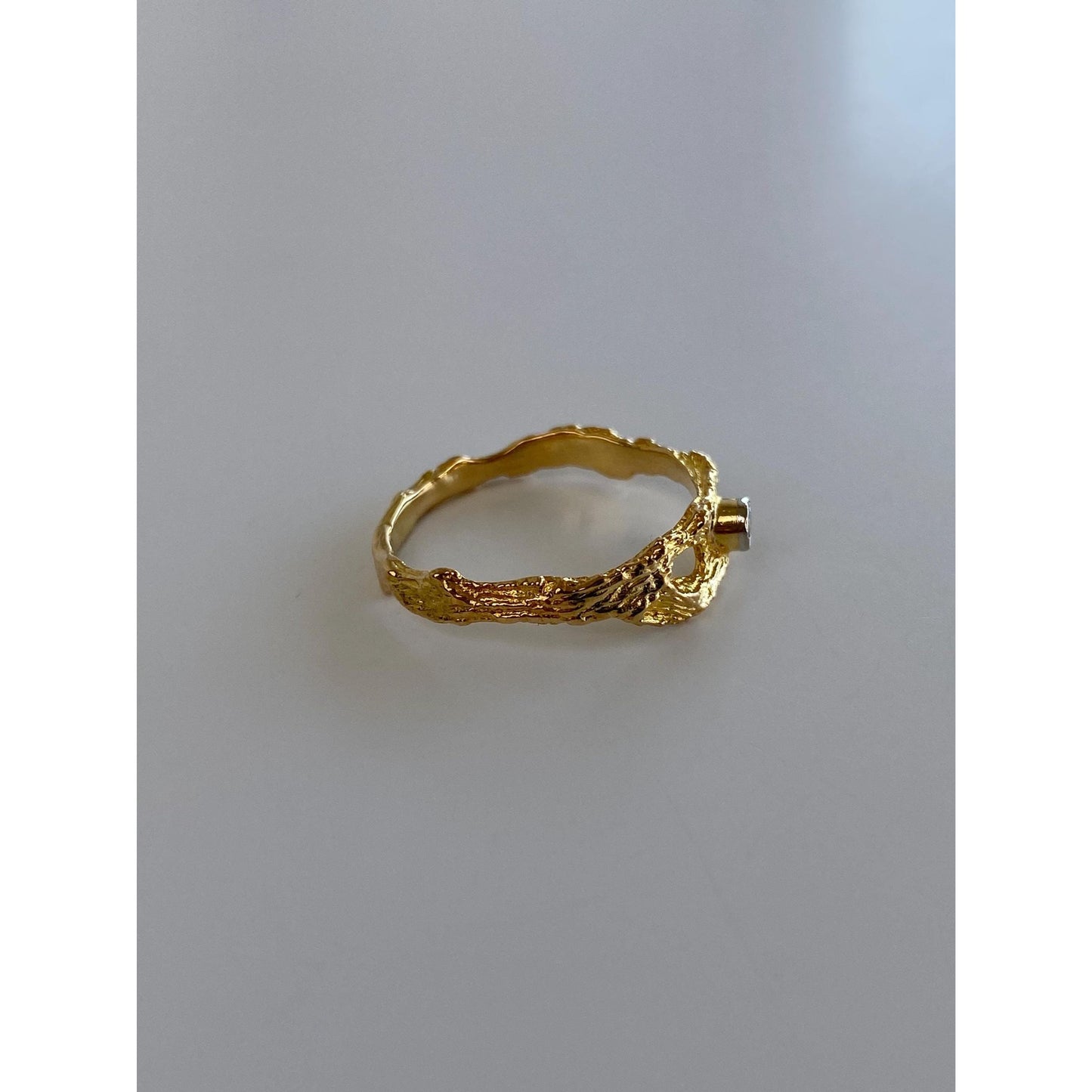 Vintage Solid 18k Yellow Gold Diamond Branch Ring Band - Size 8