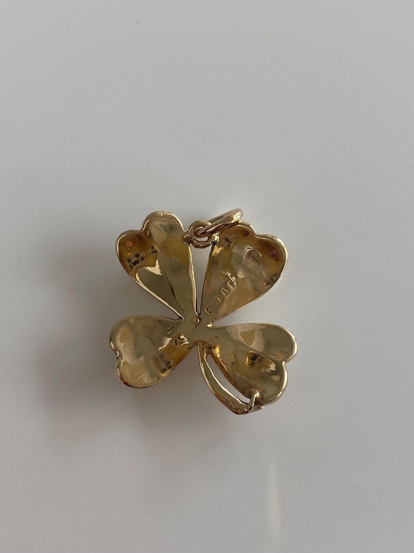 Vintage Solid 14k Yellow Gold Pearls 4 Leaf Clover Charm