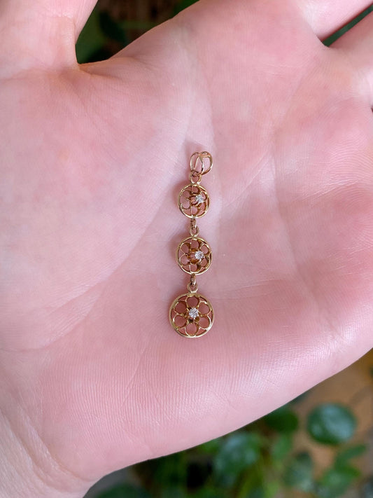 Vintage Solid 10k Yellow Gold Diamonds Open Work Dangle Charm