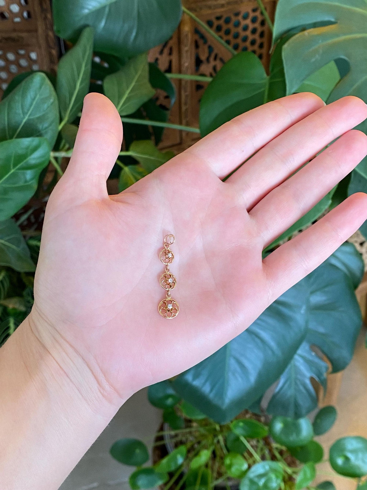 Vintage Solid 10k Yellow Gold Diamonds Open Work Dangle Charm