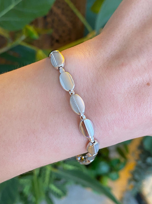 Vintage 14k White Gold Oval Link Bracelet - 7.5 inches