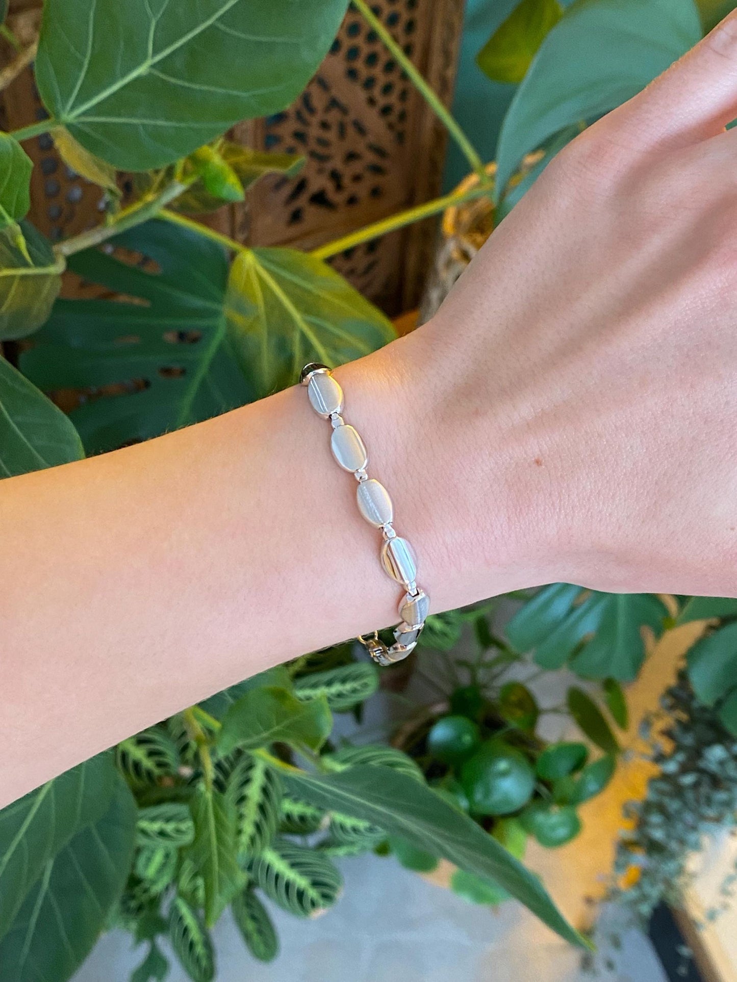 Vintage 14k White Gold Oval Link Bracelet - 7.5 inches