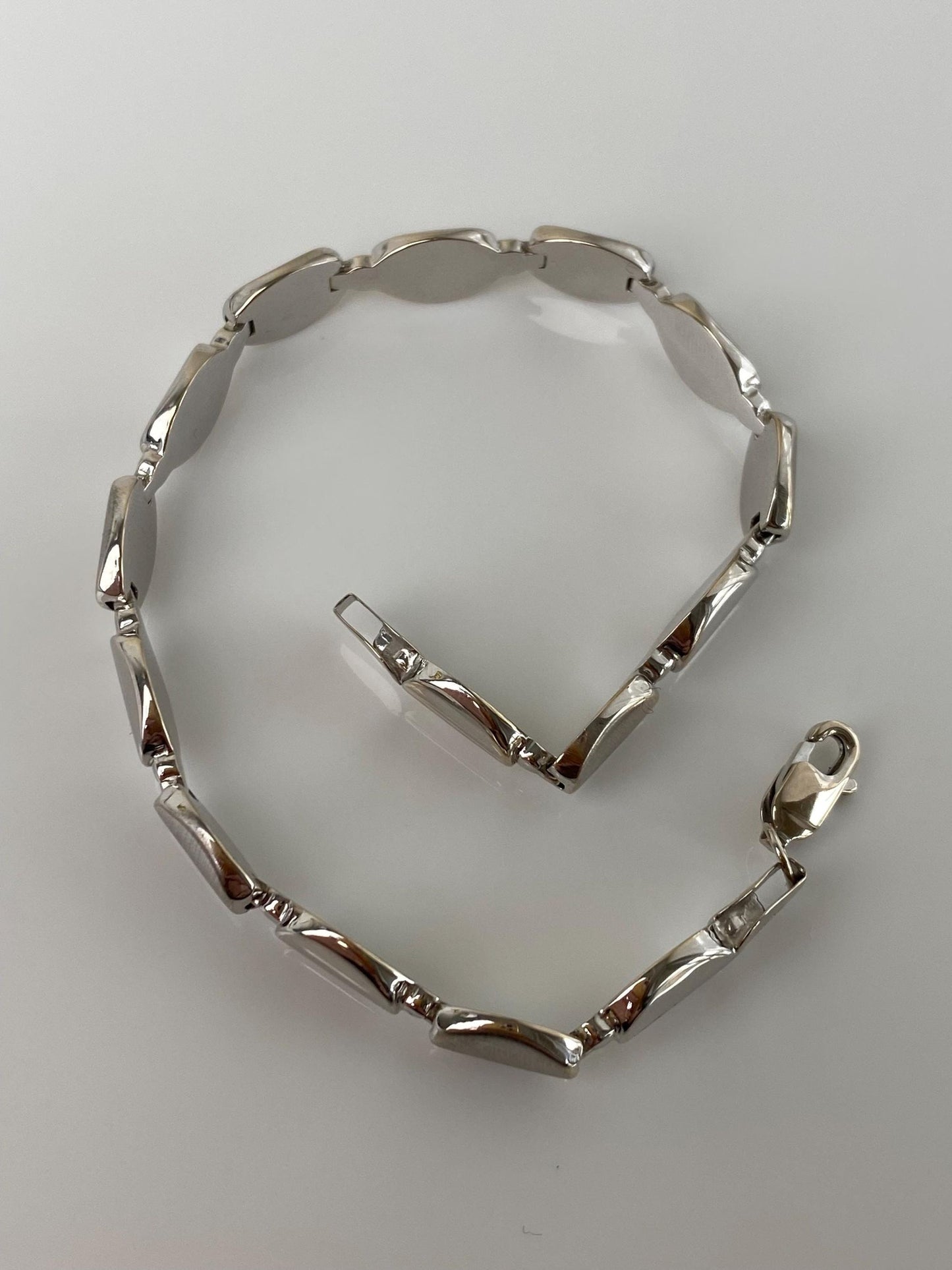 Vintage 14k White Gold Oval Link Bracelet - 7.5 inches