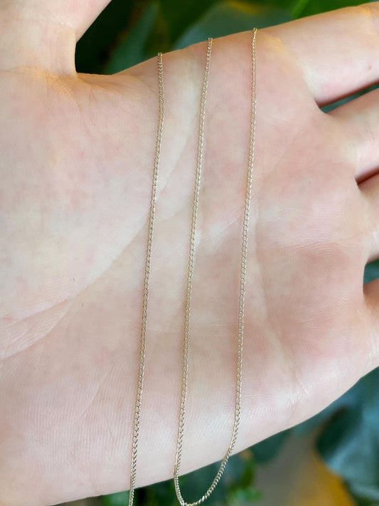 Vintage Solid 14k White Gold Dainty Elongated Curb Chain Necklace - 16 inches