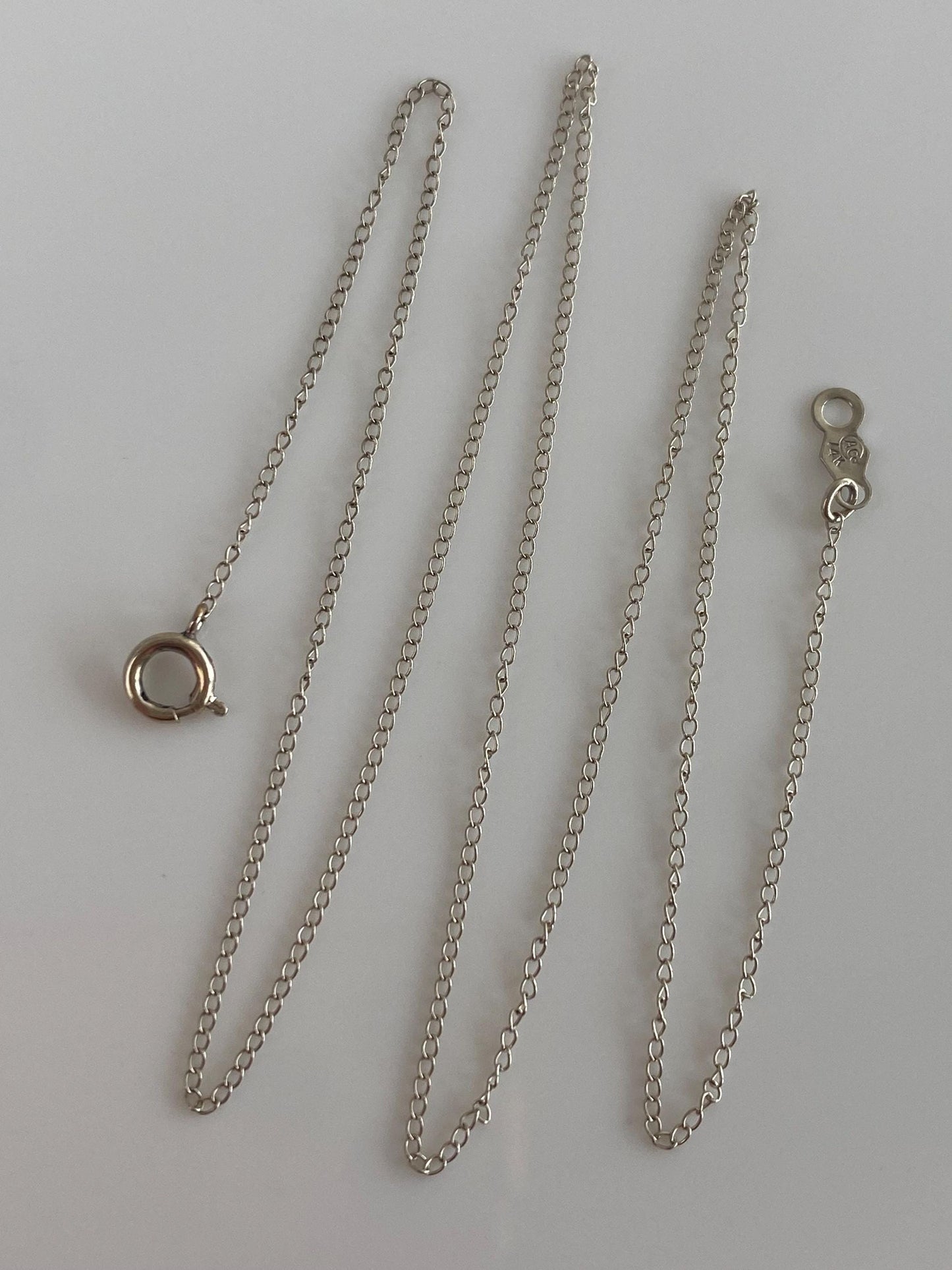 Vintage Solid 14k White Gold Dainty Elongated Curb Chain Necklace - 16 inches