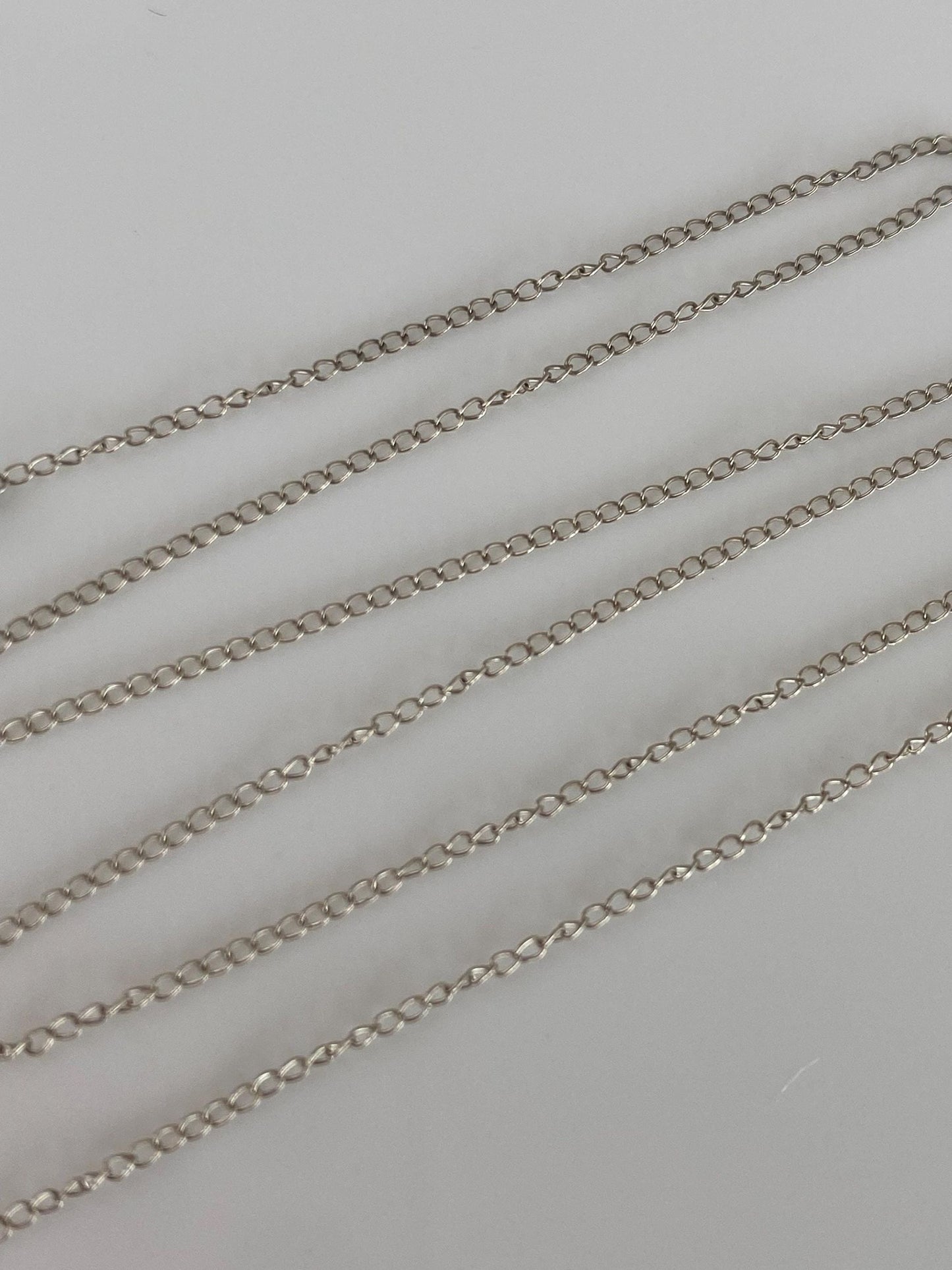 Vintage Solid 14k White Gold Dainty Elongated Curb Chain Necklace - 16 inches