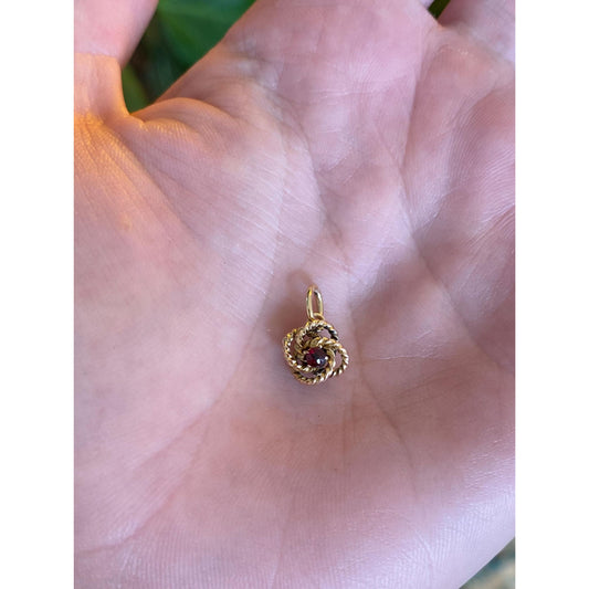 Solid 14k Yellow Gold Garnet Knot Charm