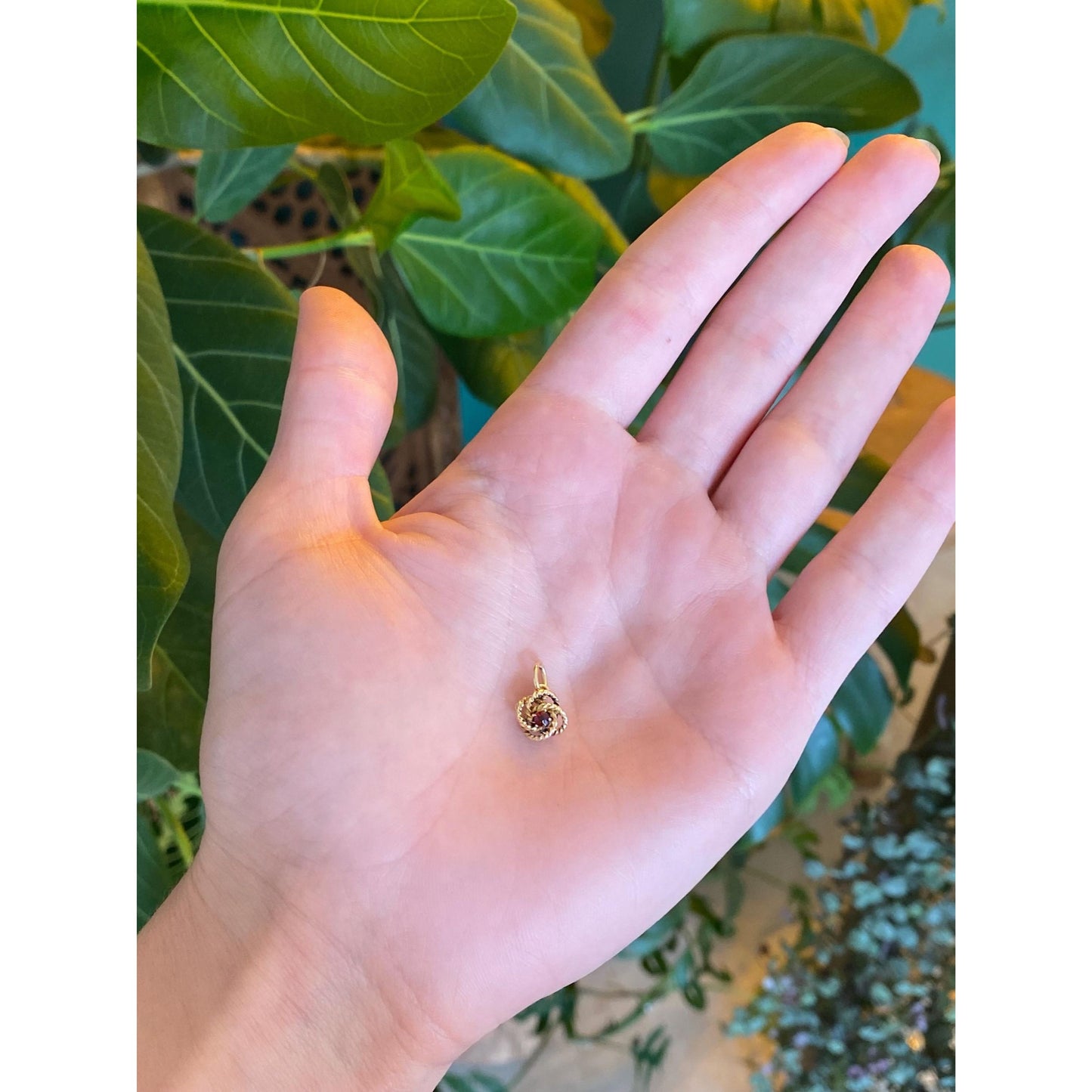 Solid 14k Yellow Gold Garnet Knot Charm