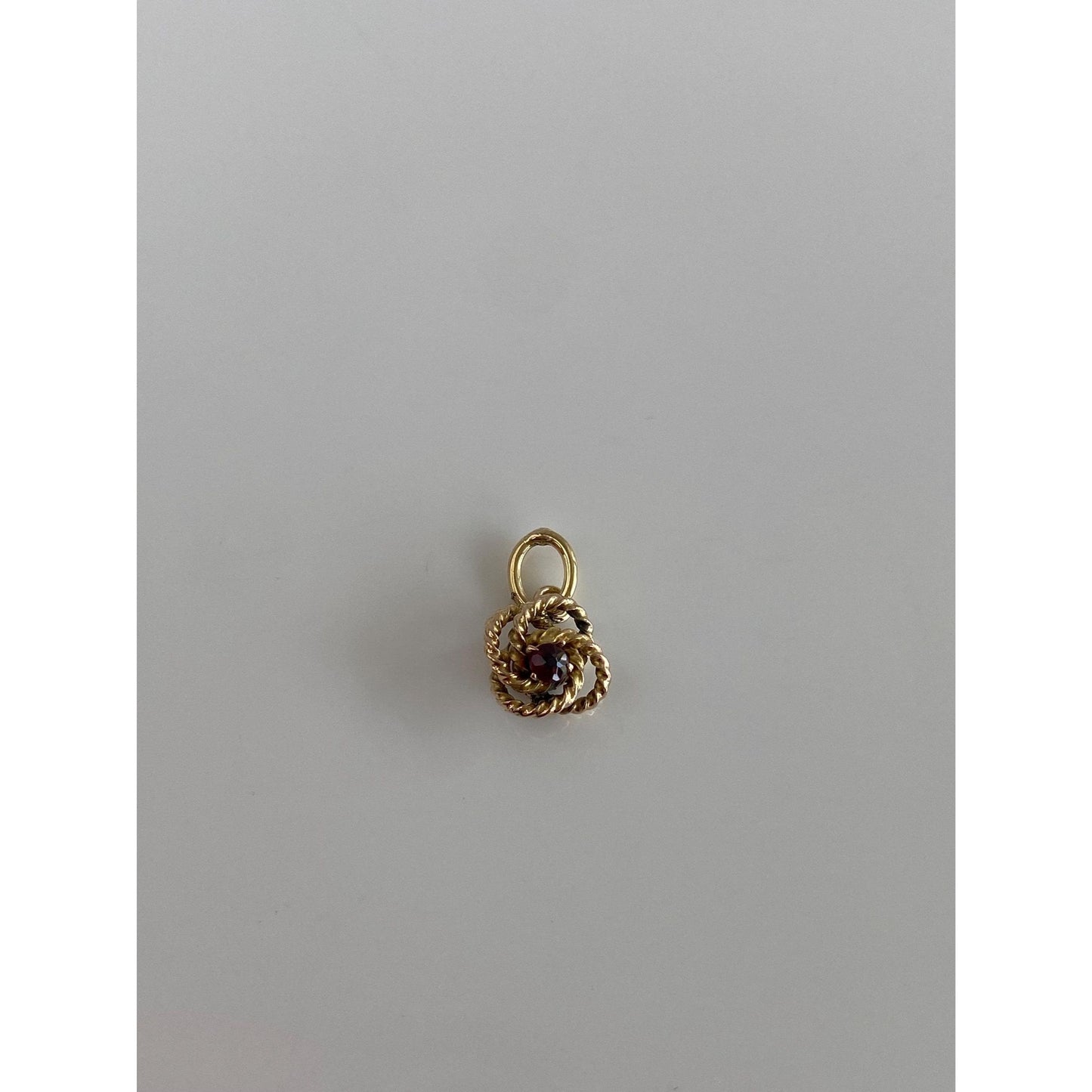 Solid 14k Yellow Gold Garnet Knot Charm