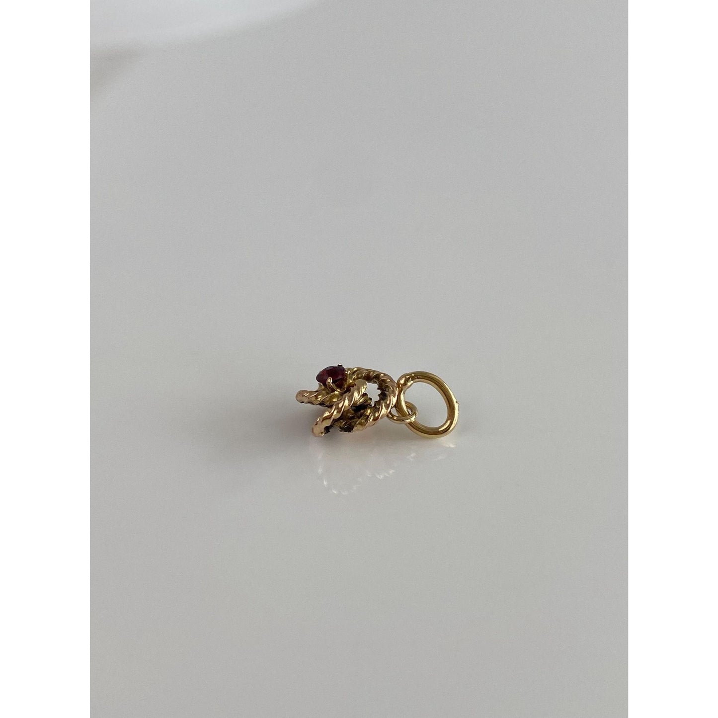 Solid 14k Yellow Gold Garnet Knot Charm