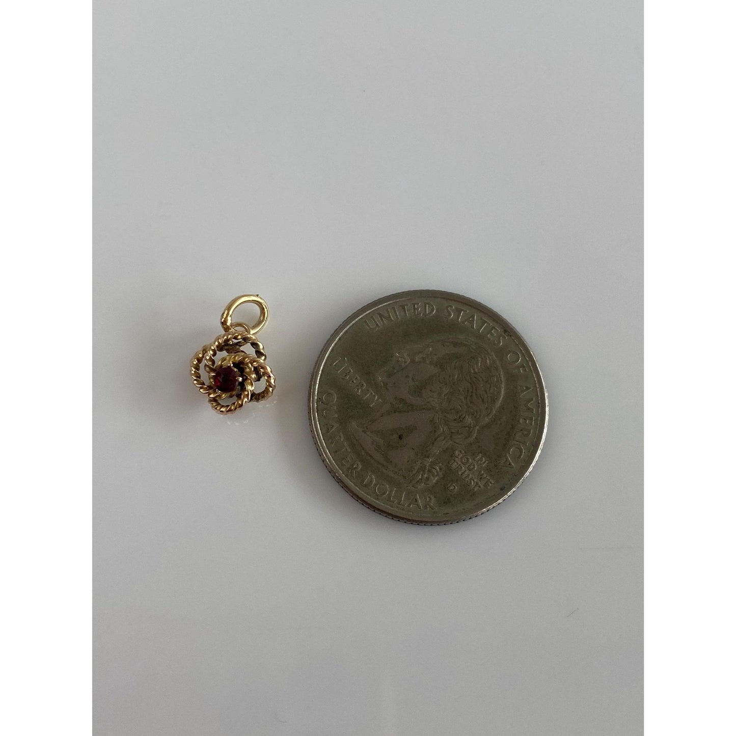 Solid 14k Yellow Gold Garnet Knot Charm