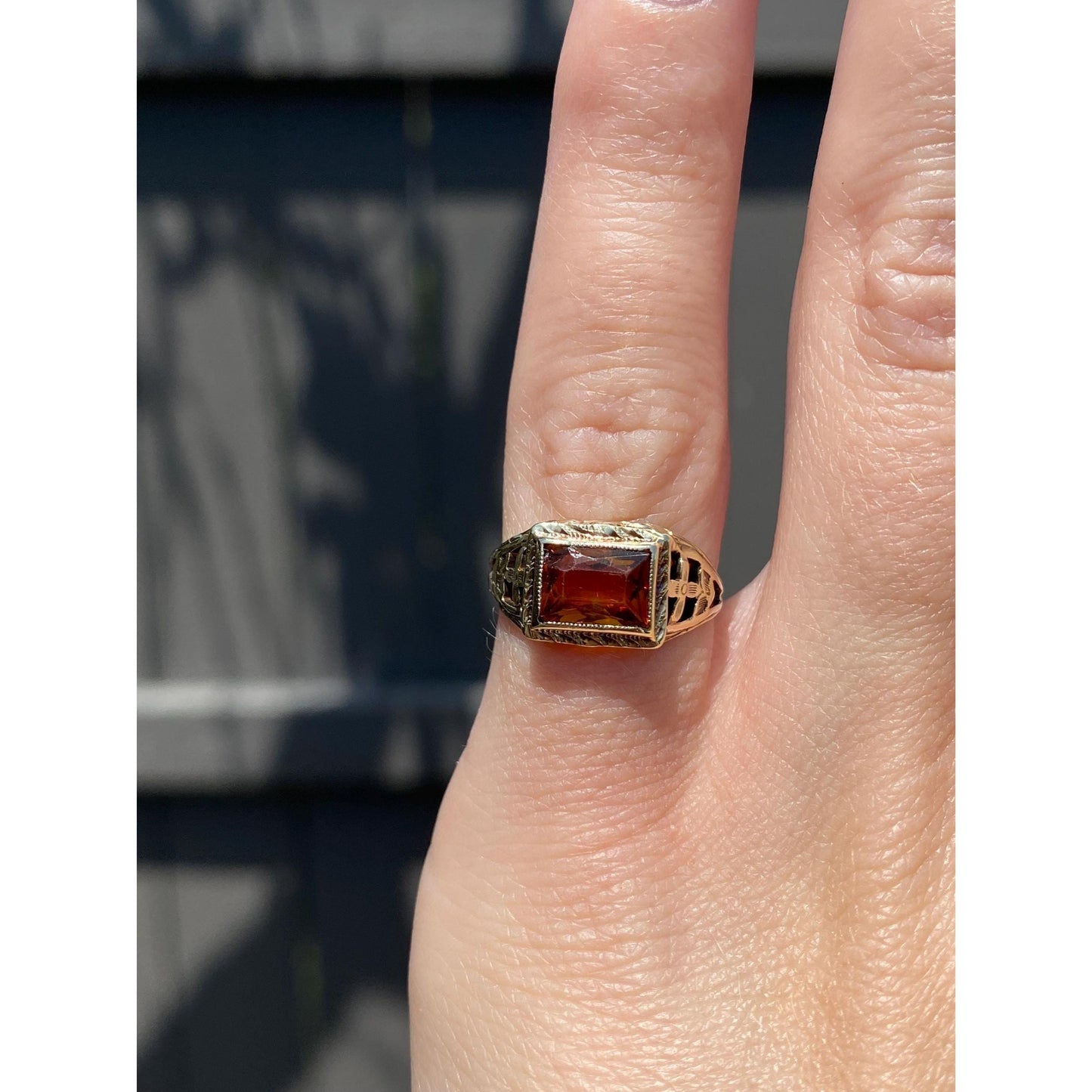 Vintage Solid 14k Yellow Gold Citrine Ring - Size 3.5