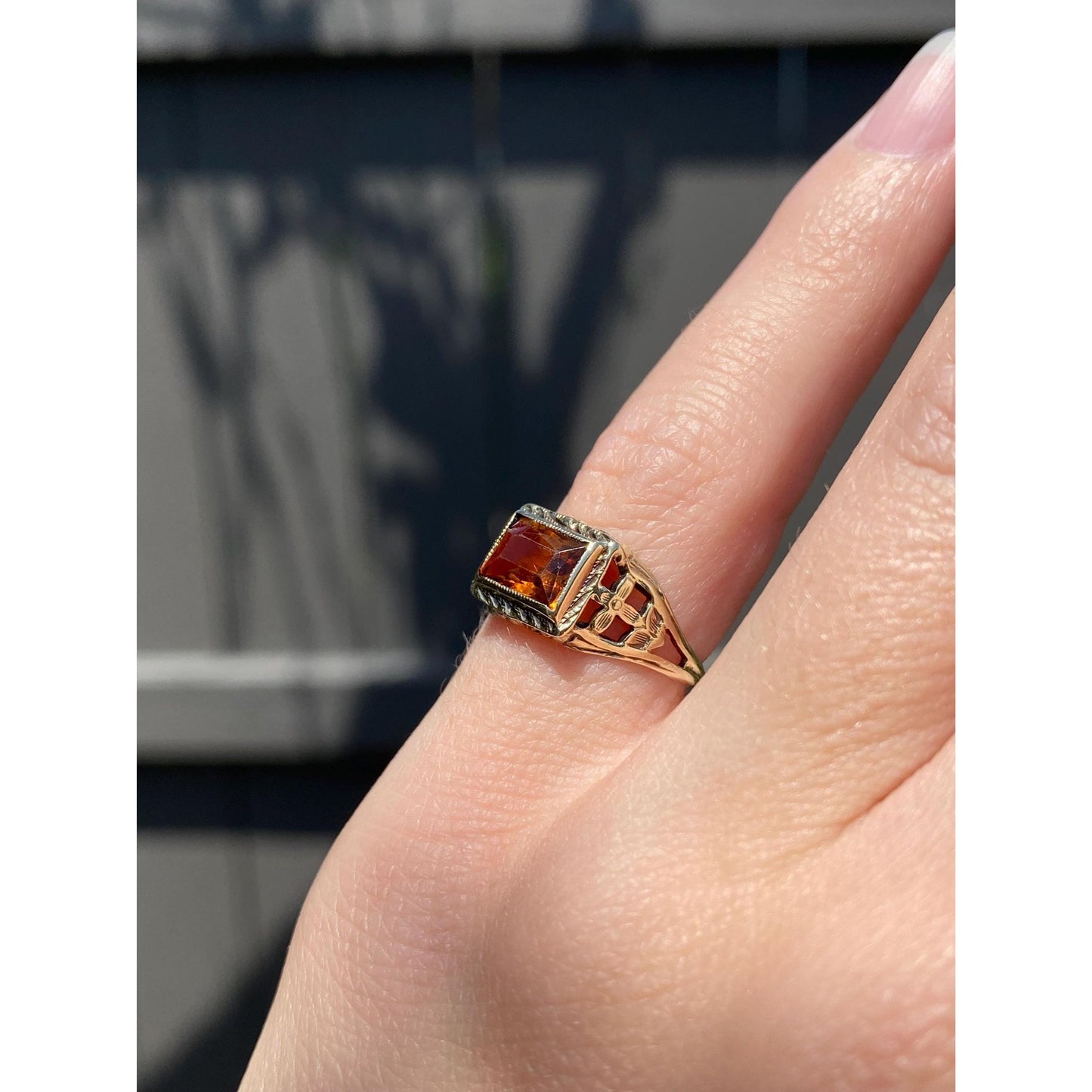 Vintage Solid 14k Yellow Gold Citrine Ring - Size 3.5