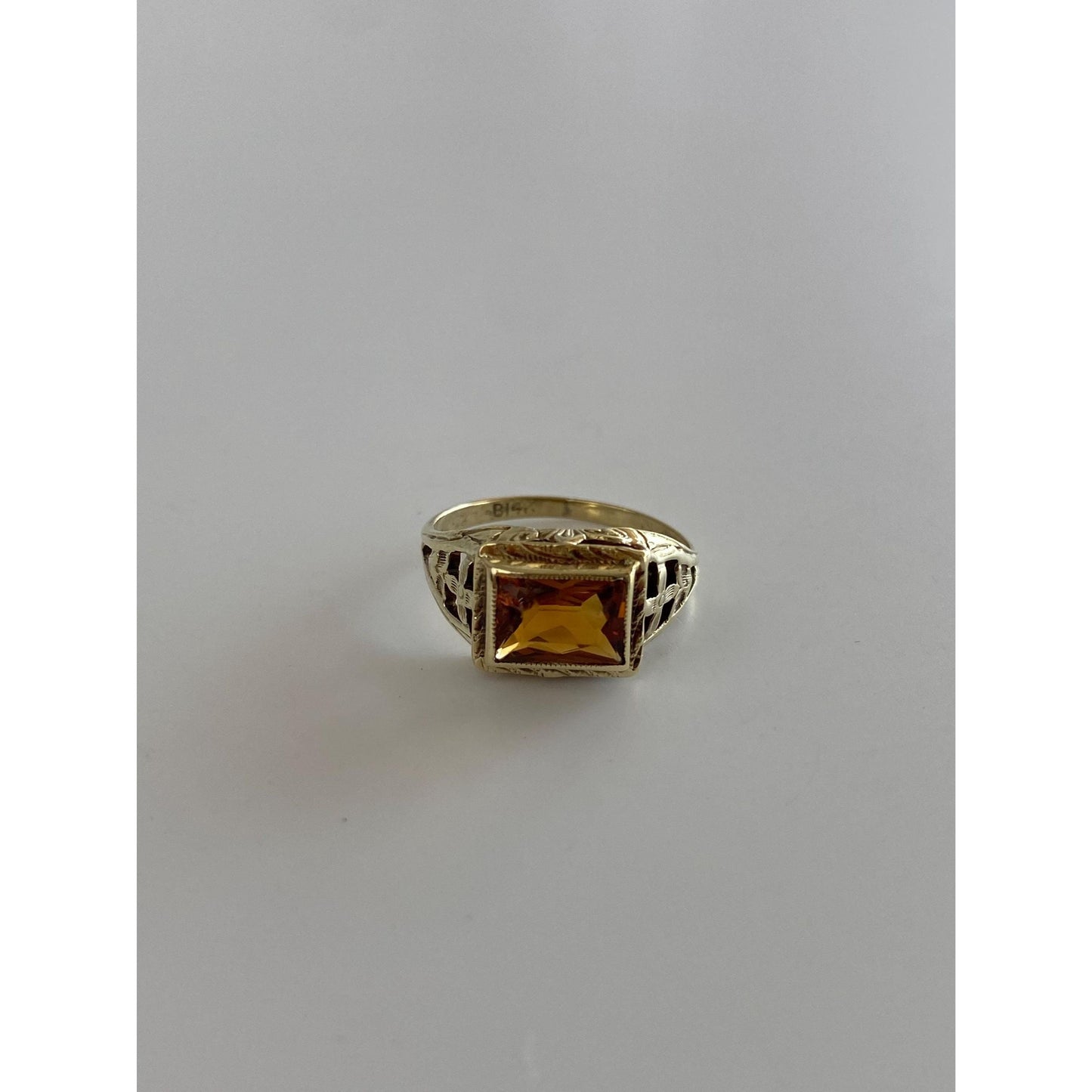 Vintage Solid 14k Yellow Gold Citrine Ring - Size 3.5