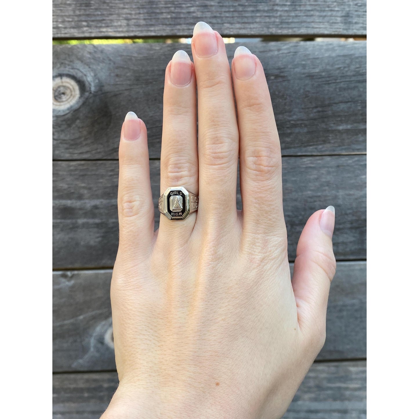 Vintage Solid 10k White Gold Black Onyx 'Girls High' 1933 Class Ring - Size 5.25
