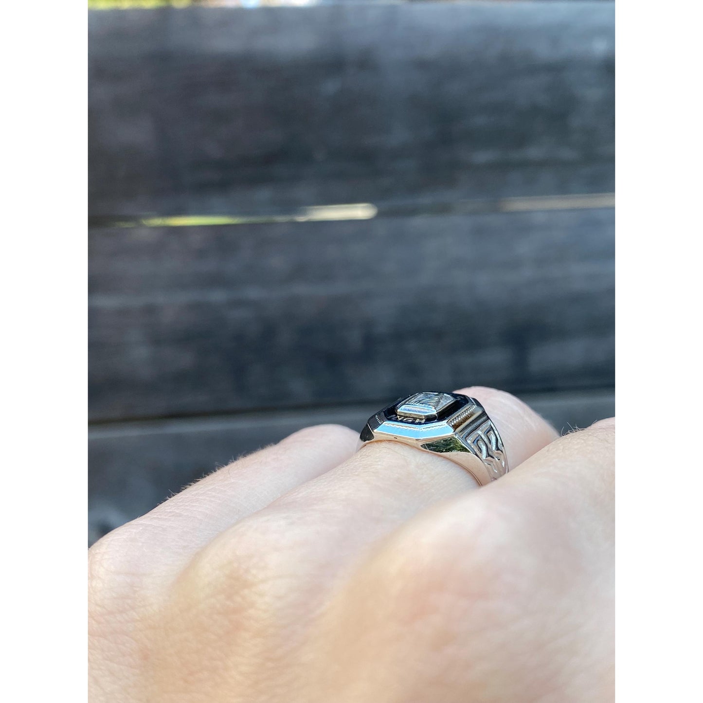 Vintage Solid 10k White Gold Black Onyx 'Girls High' 1933 Class Ring - Size 5.25