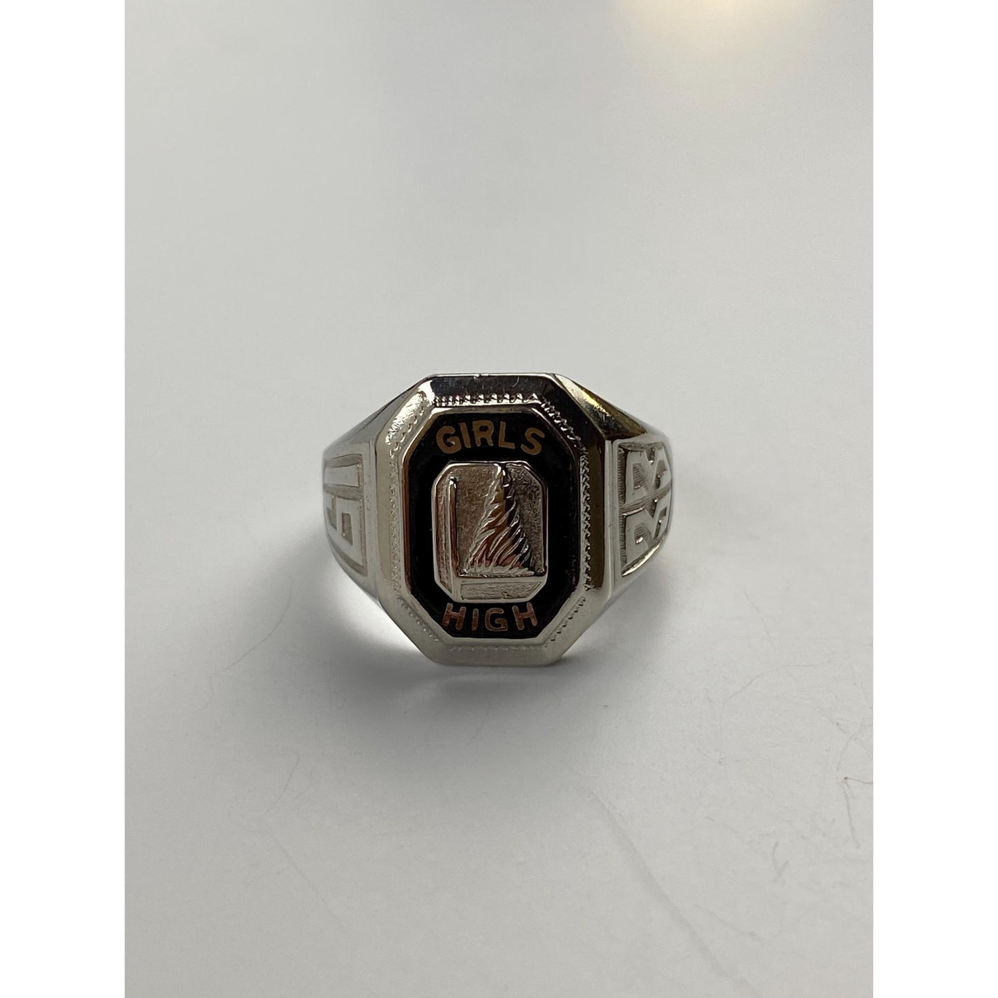 Vintage Solid 10k White Gold Black Onyx 'Girls High' 1933 Class Ring - Size 5.25