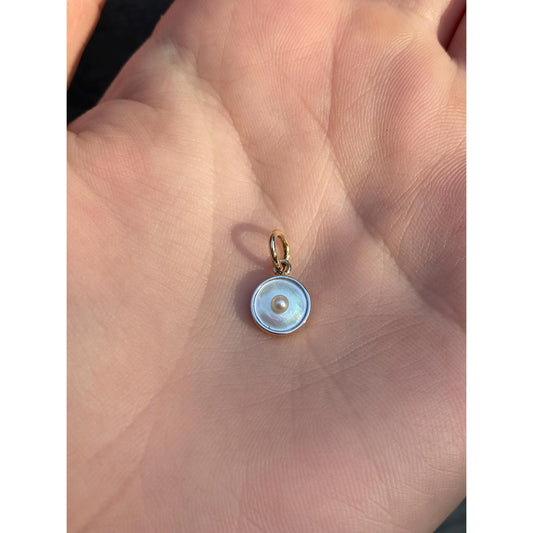 Vintage Solid 14k Yellow Gold Small Mother Of Pearl Cufflink Conversion Charm