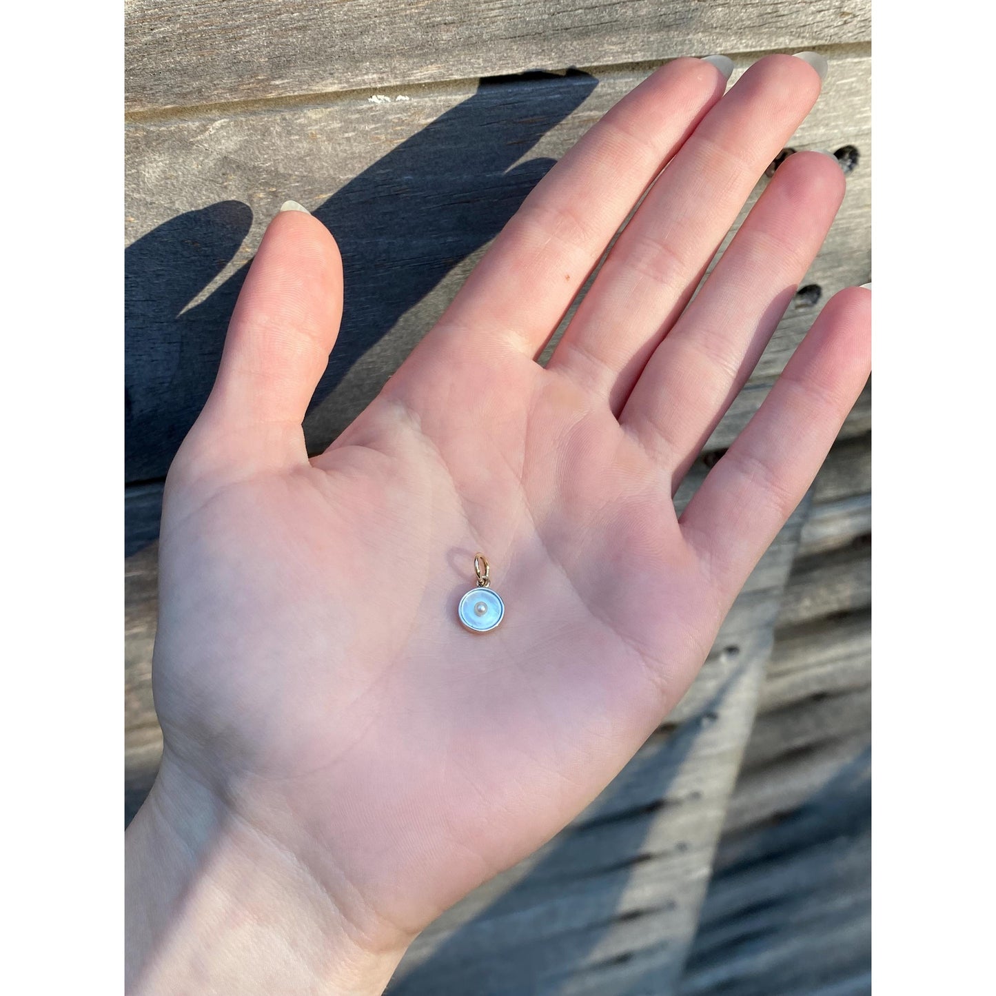 Vintage Solid 14k Yellow Gold Small Mother Of Pearl Cufflink Conversion Charm