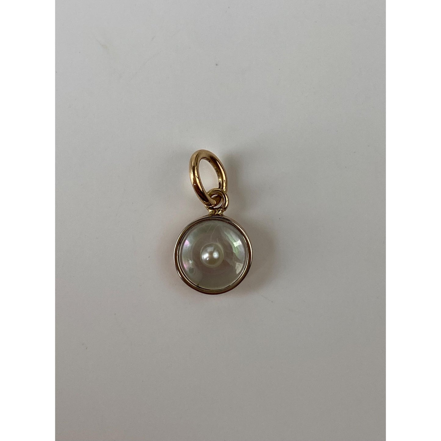 Vintage Solid 14k Yellow Gold Small Mother Of Pearl Cufflink Conversion Charm