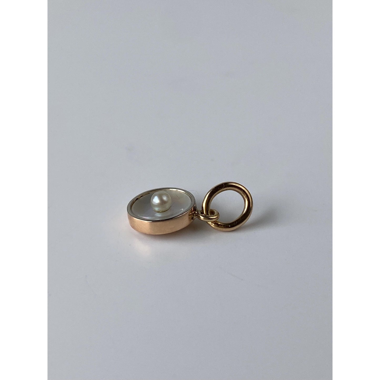 Vintage Solid 14k Yellow Gold Small Mother Of Pearl Cufflink Conversion Charm