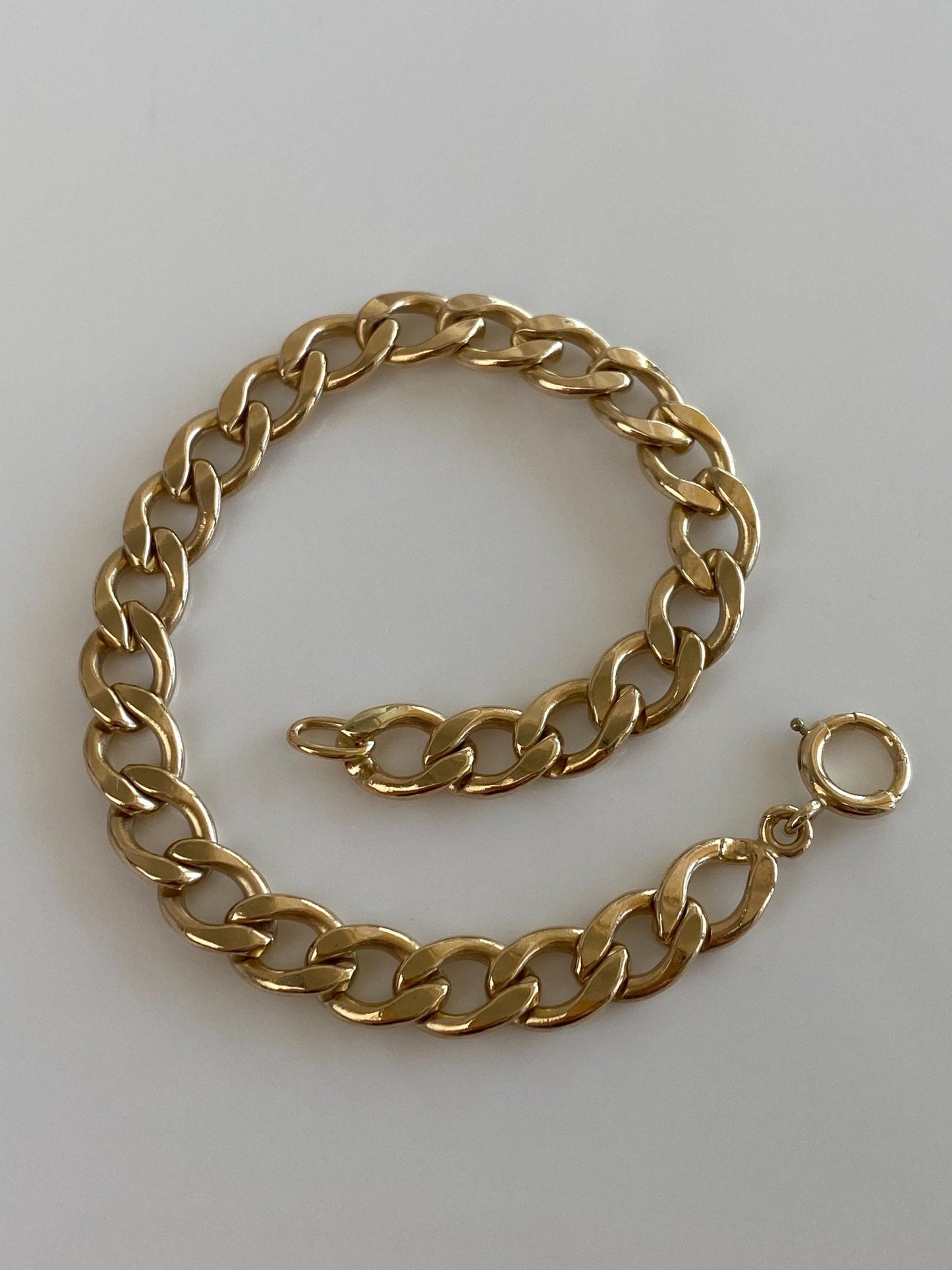 Vintage Solid 14k Yellow Gold Chunky Curb Chain Bracelet - 7.5 Inches