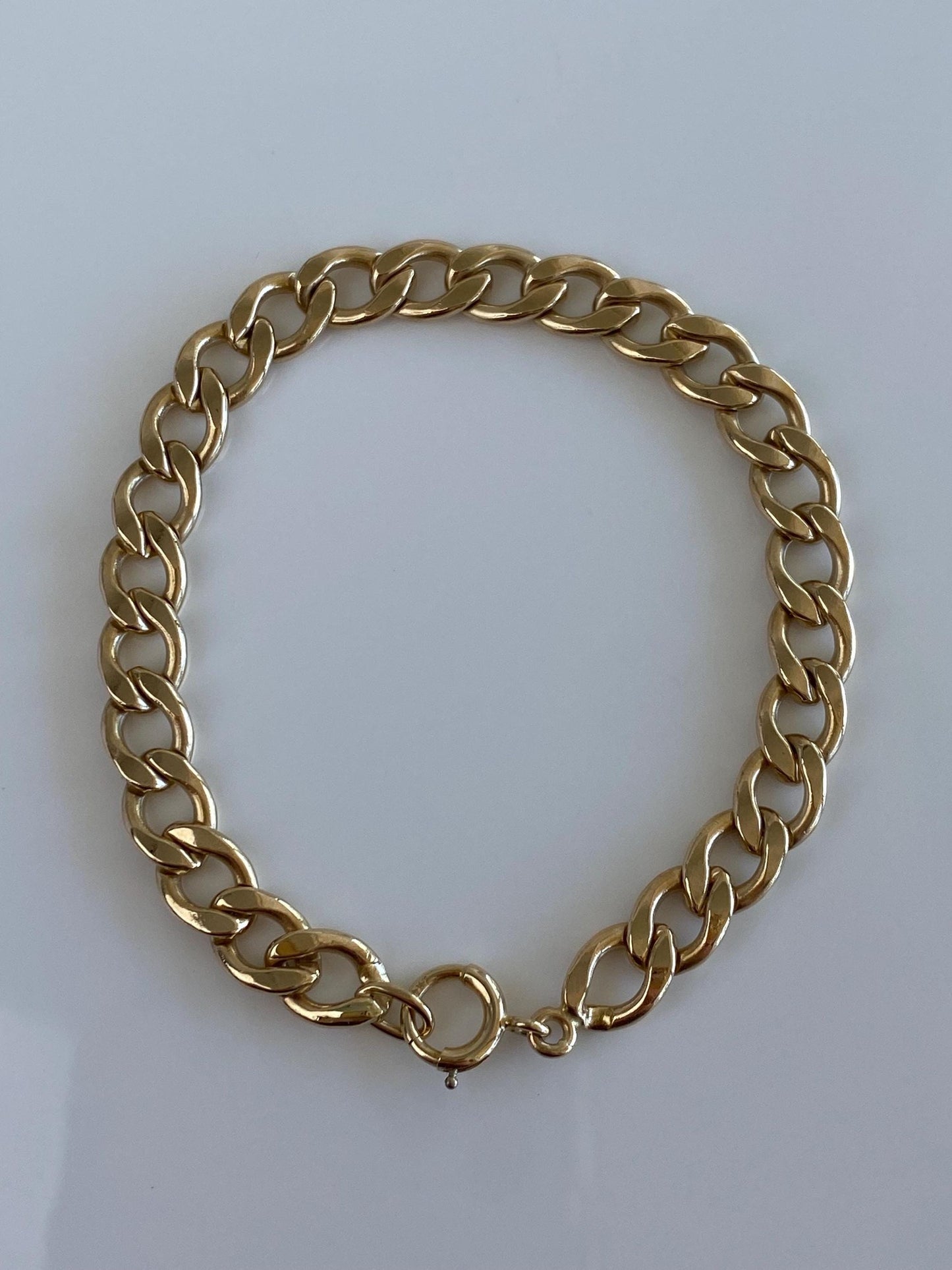 Vintage Solid 14k Yellow Gold Chunky Curb Chain Bracelet - 7.5 Inches