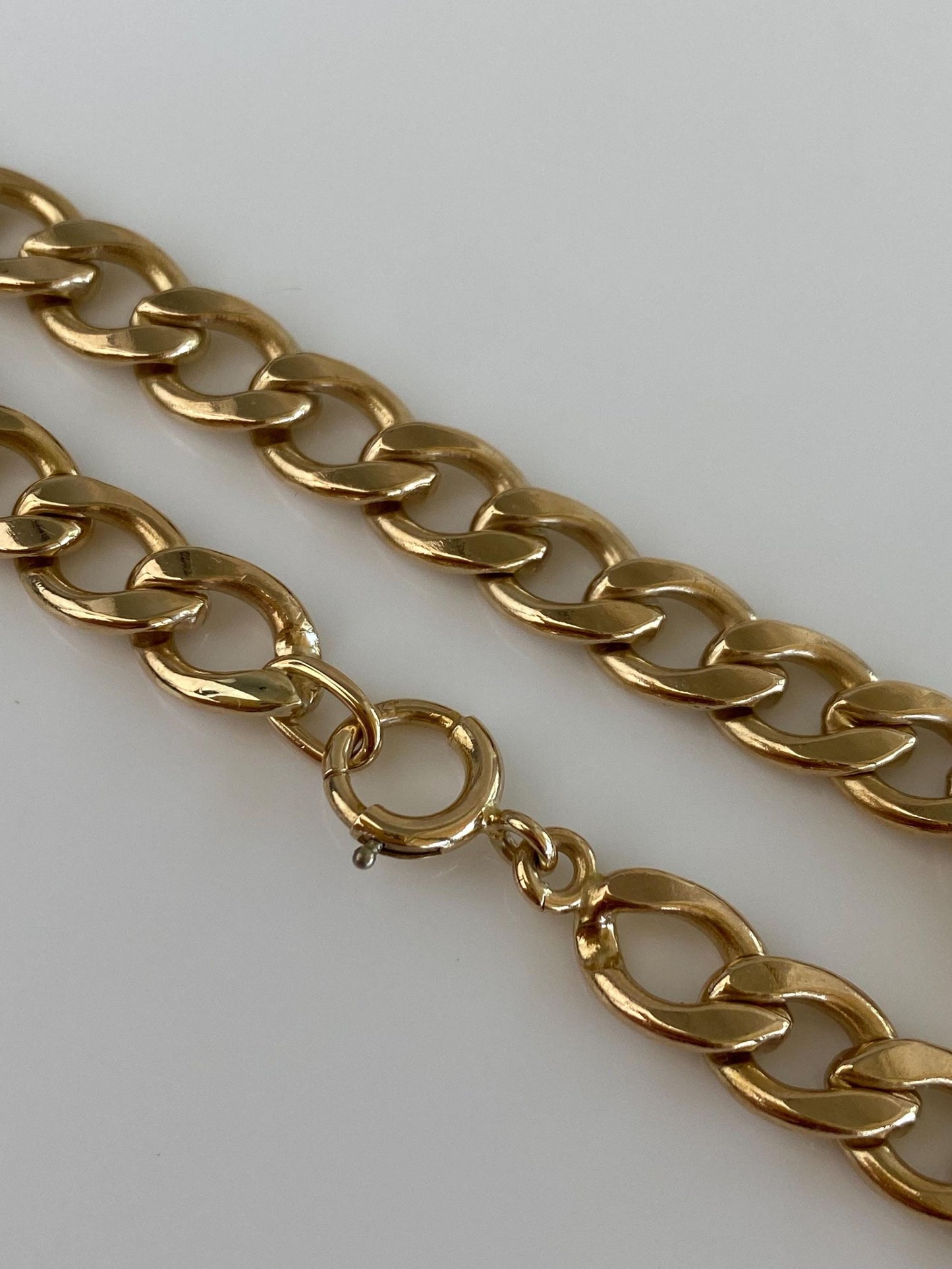 Vintage Solid 14k Yellow Gold Chunky Curb Chain Bracelet - 7.5 Inches