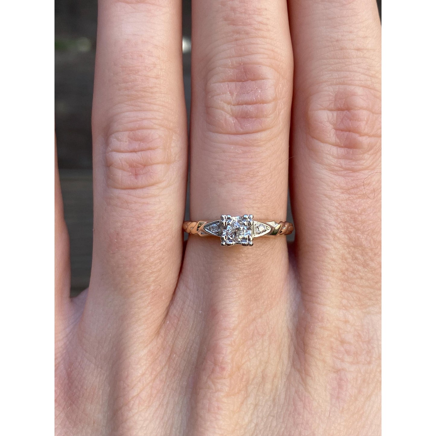 Vintage Solid 14k White & Yellow Gold Diamond Ring - Size 6.25