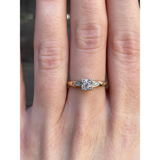 Vintage Solid 14k White & Yellow Gold Diamond Ring - Size 6.25