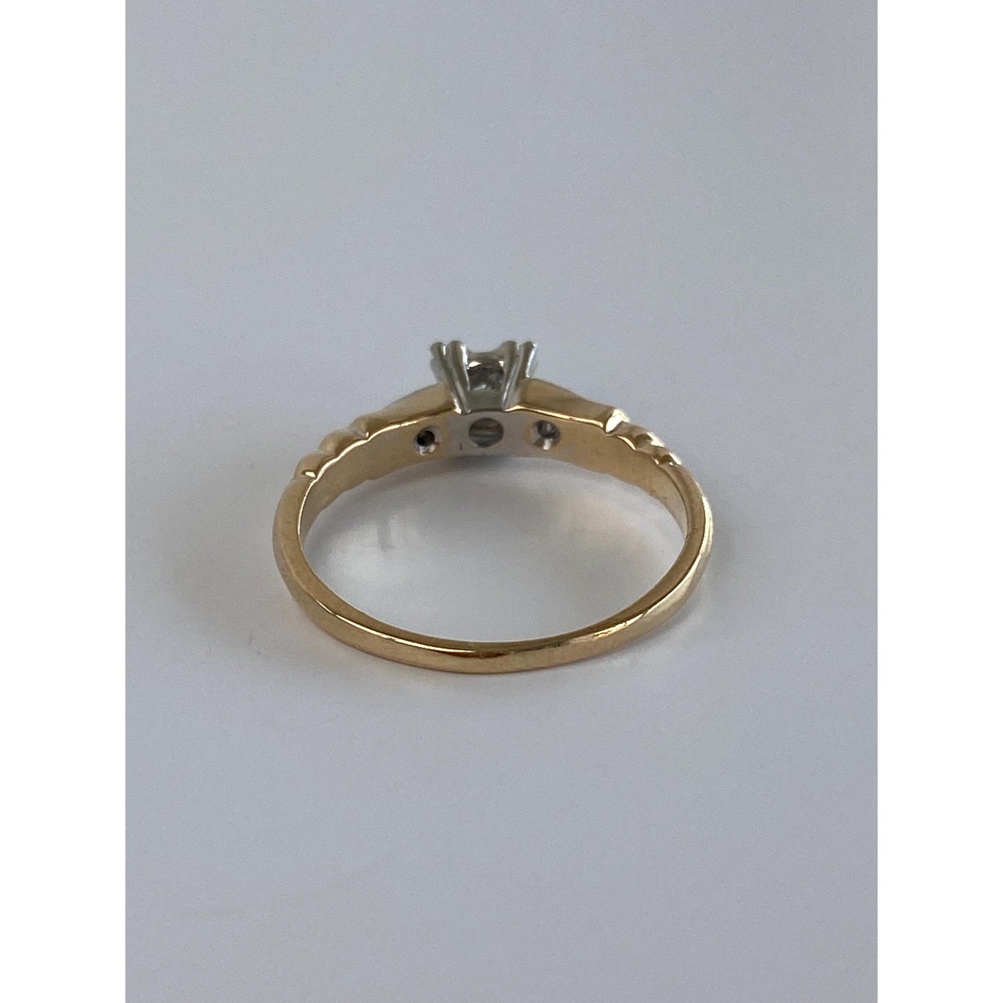 Vintage Solid 14k White & Yellow Gold Diamond Ring - Size 6.25