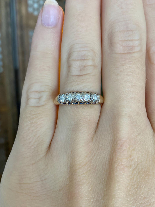 Vintage Solid 14k White & Yellow Gold Diamond Ring Band - Size 5.75