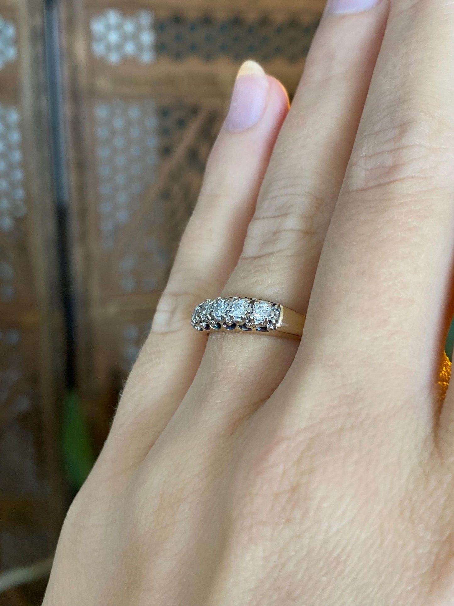 Vintage Solid 14k White & Yellow Gold Diamond Ring Band - Size 5.75