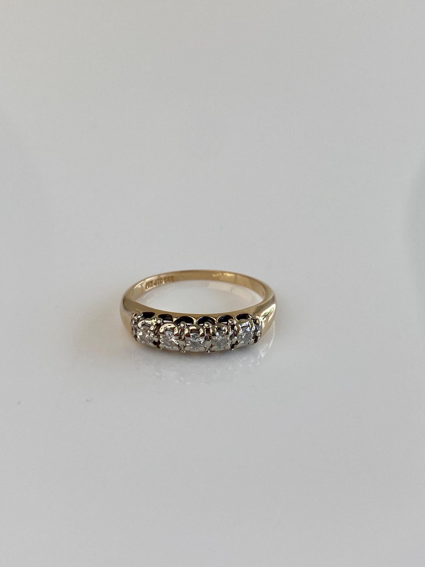 Vintage Solid 14k White & Yellow Gold Diamond Ring Band - Size 5.75