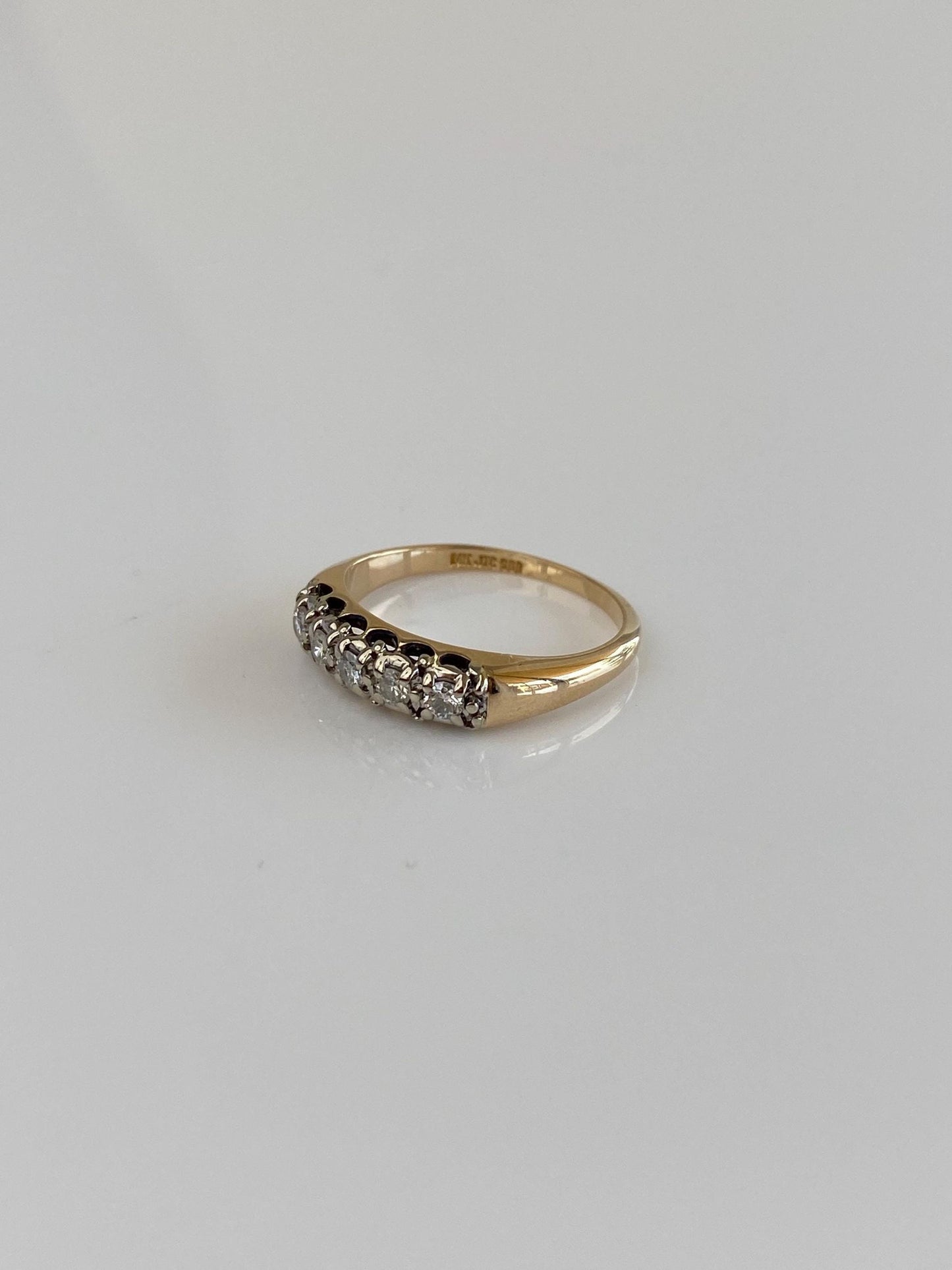 Vintage Solid 14k White & Yellow Gold Diamond Ring Band - Size 5.75