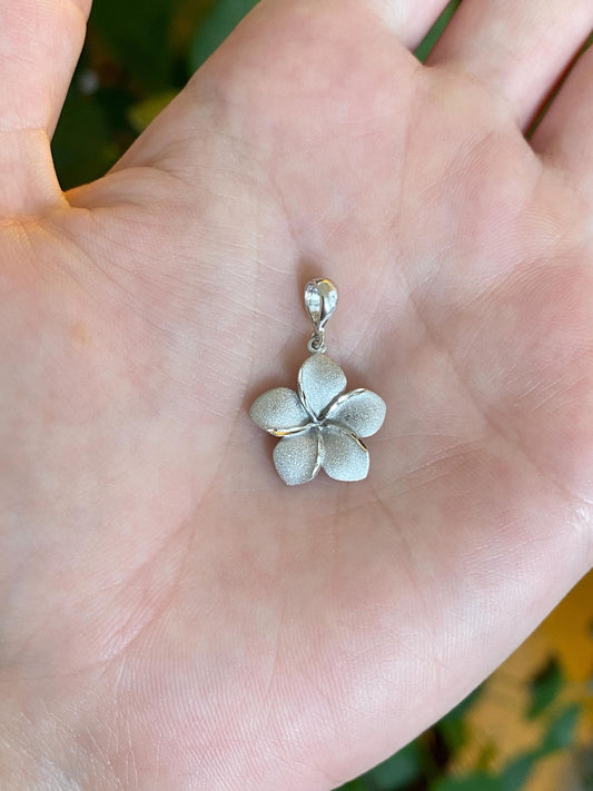 Vintage Solid 14k White Gold Satin Flower Charm