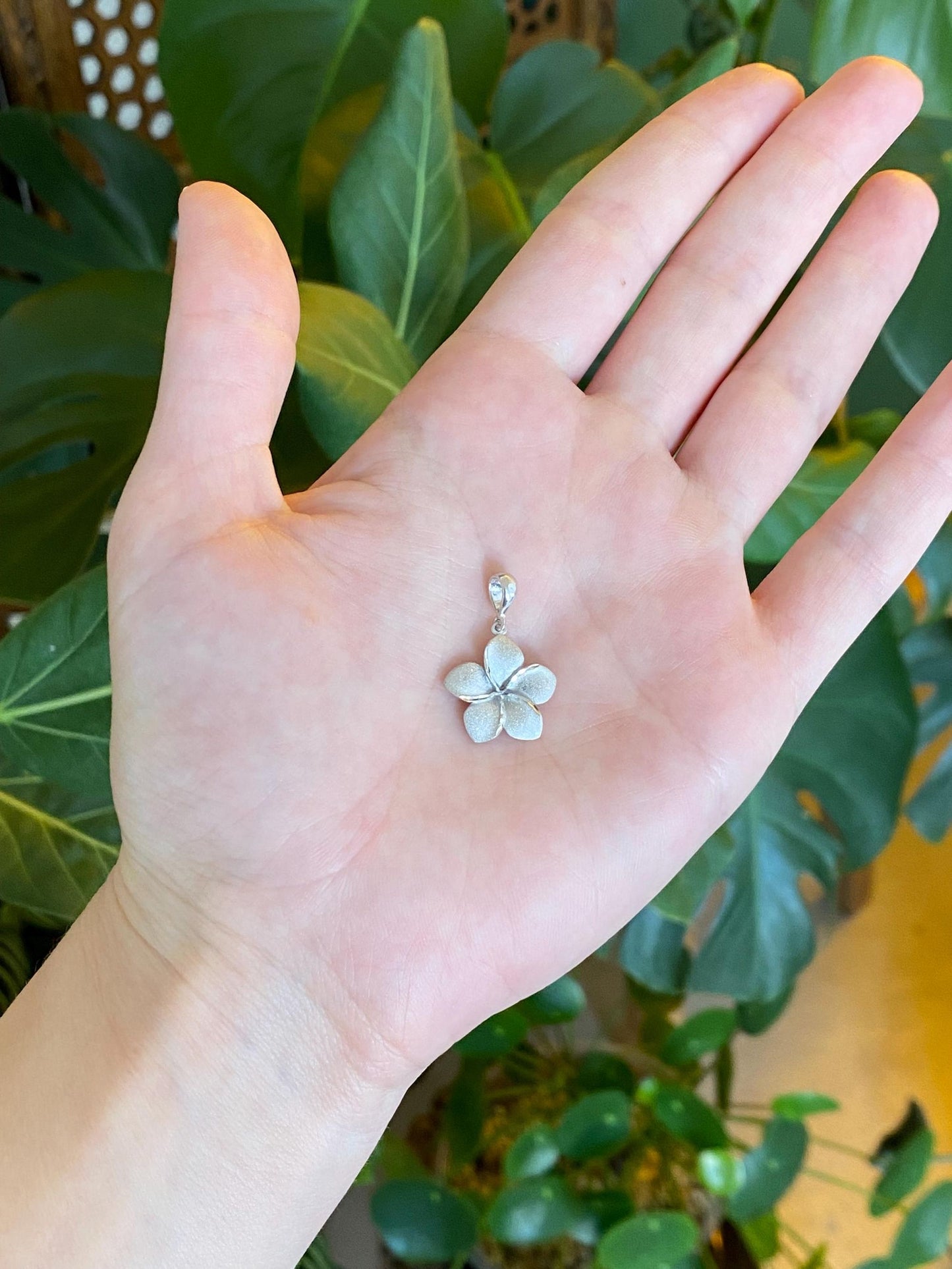 Vintage Solid 14k White Gold Satin Flower Charm