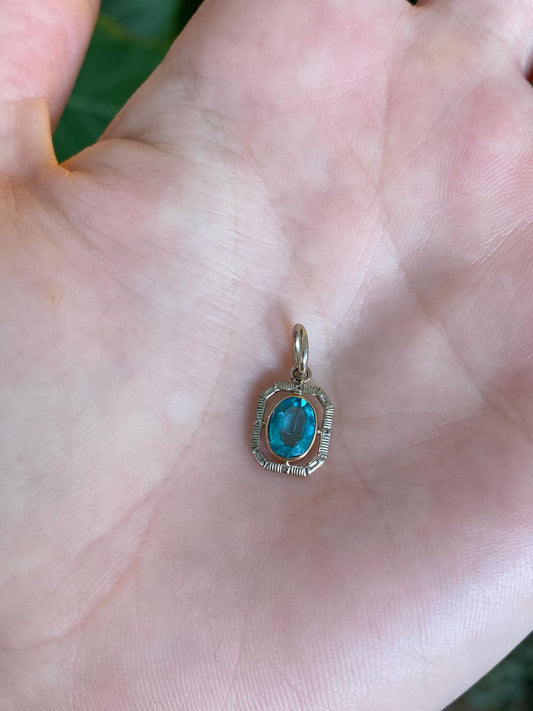 Vintage Solid 14k White & Yellow Gold Light Blue Cubic Zirconia Charm