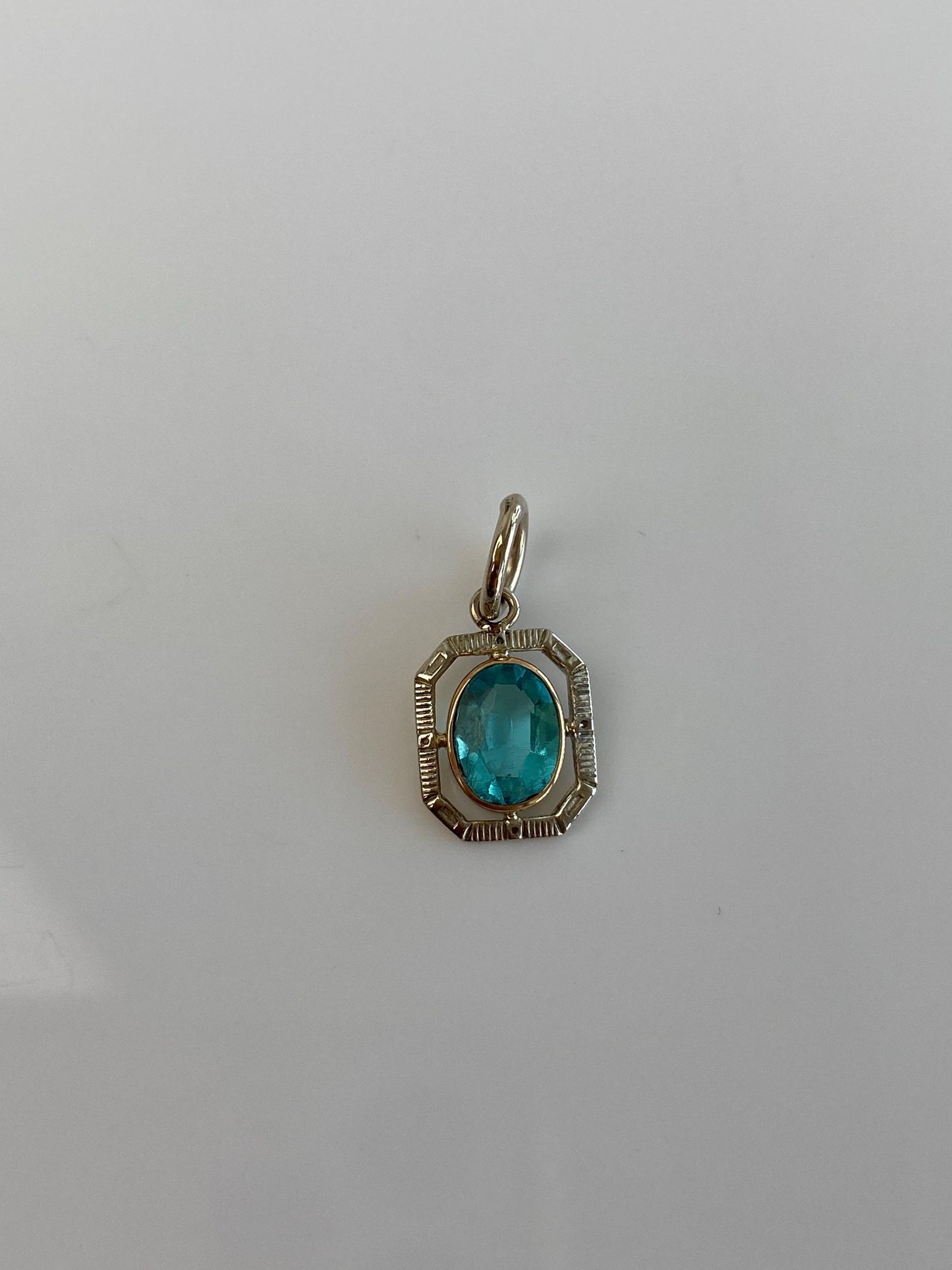 Vintage Solid 14k White & Yellow Gold Light Blue Cubic Zirconia Charm