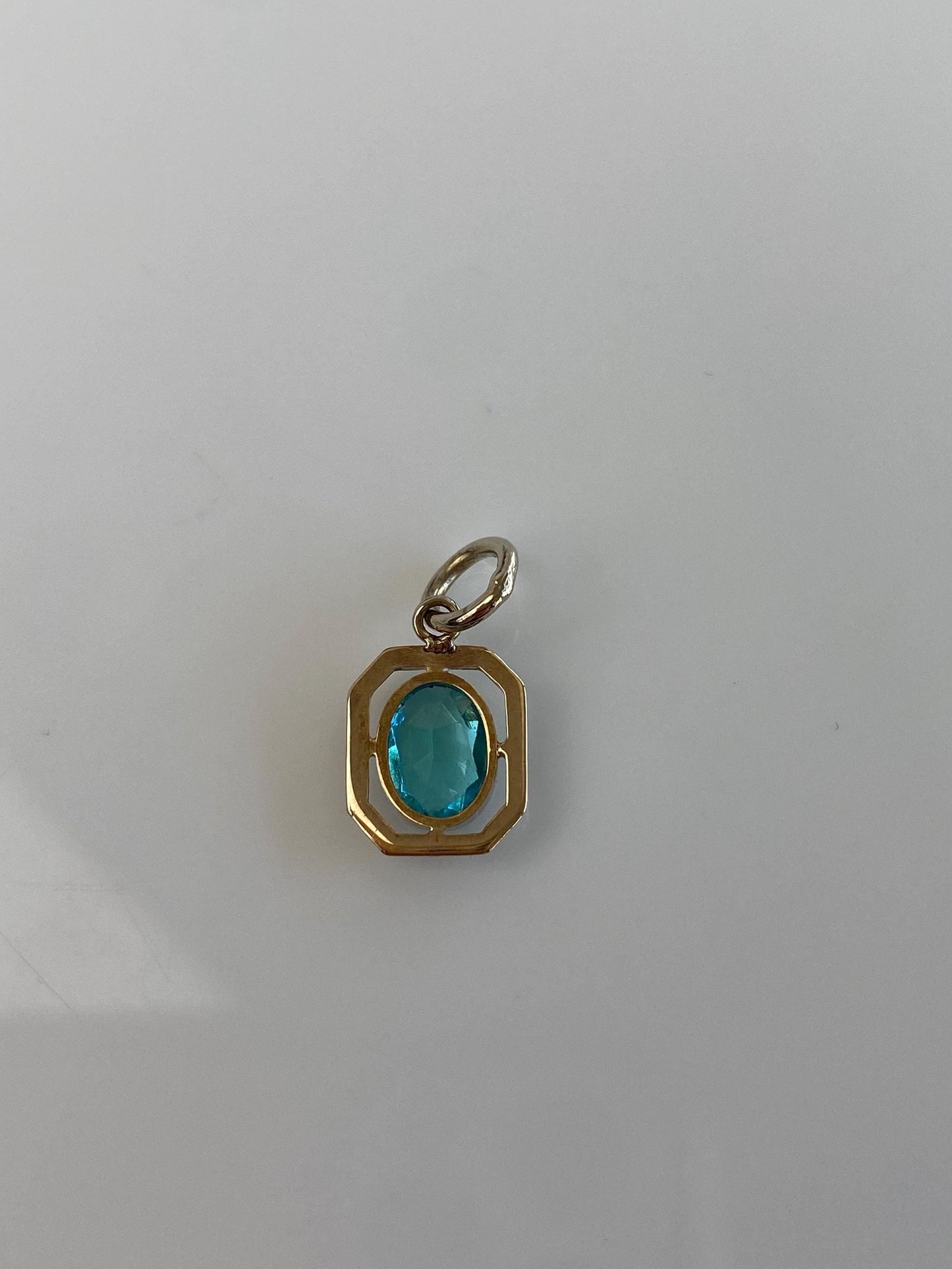 Vintage Solid 14k White & Yellow Gold Light Blue Cubic Zirconia Charm