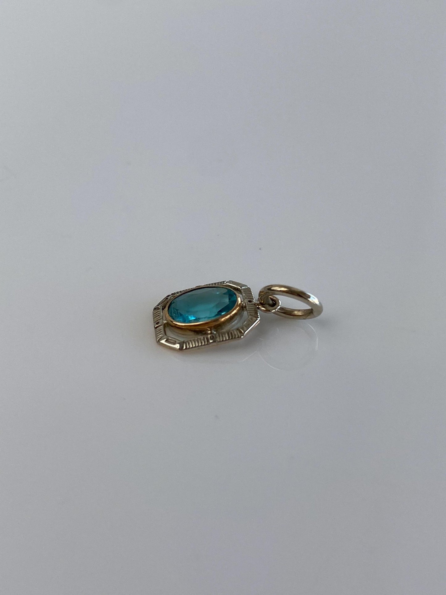 Vintage Solid 14k White & Yellow Gold Light Blue Cubic Zirconia Charm